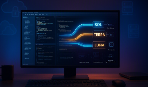 محیط توسعه نرم‌افزار هوشمند با IDE تاریک، زیرساخت ابری و مسیرهای AI نورانی SOL، TERRA و LUNA